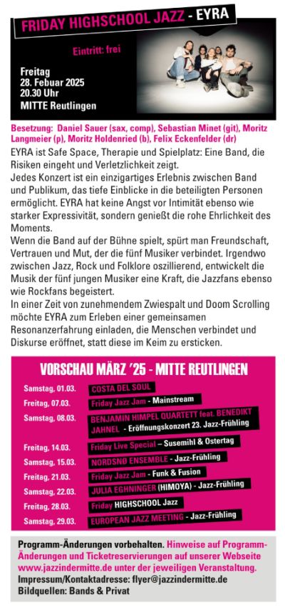 Jazz in der Mitte Reutlingen Programm Februar 2025